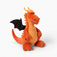 Orangefarbenes Drachen-Kuscheltier mit schwarzen Flügeln - Weißer Hintergrund seitlich