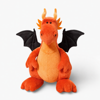 Orangefarbenes Drachen-Kuscheltier mit schwarzen Flügeln - Weißer Hintergrund frontal