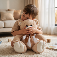 Beige-weißer Teddybär Kuscheltier mit goldener Schleife - Gemütliche Nutzung im Innenbereich