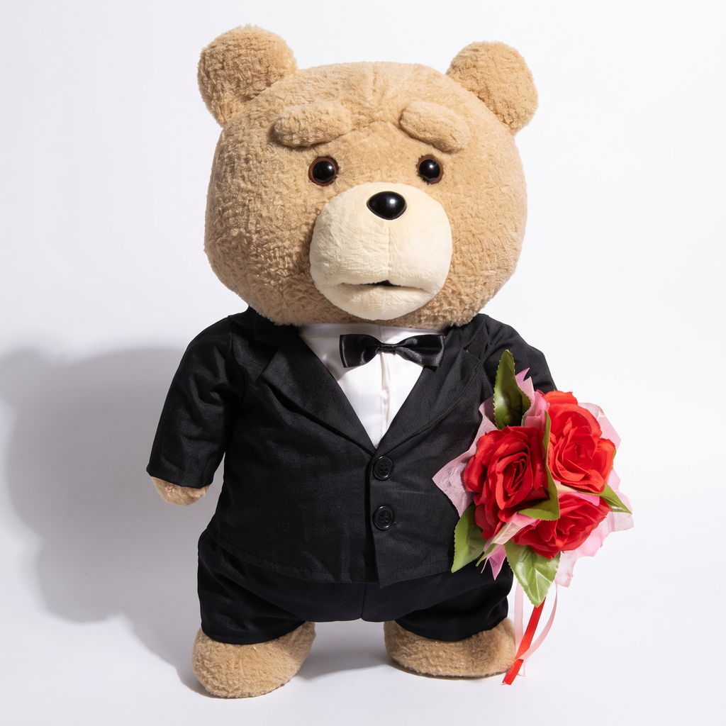 Teddybär Kuscheltier Smoking-Anzug 45 cm - Frontalansicht auf weißem Hintergrund