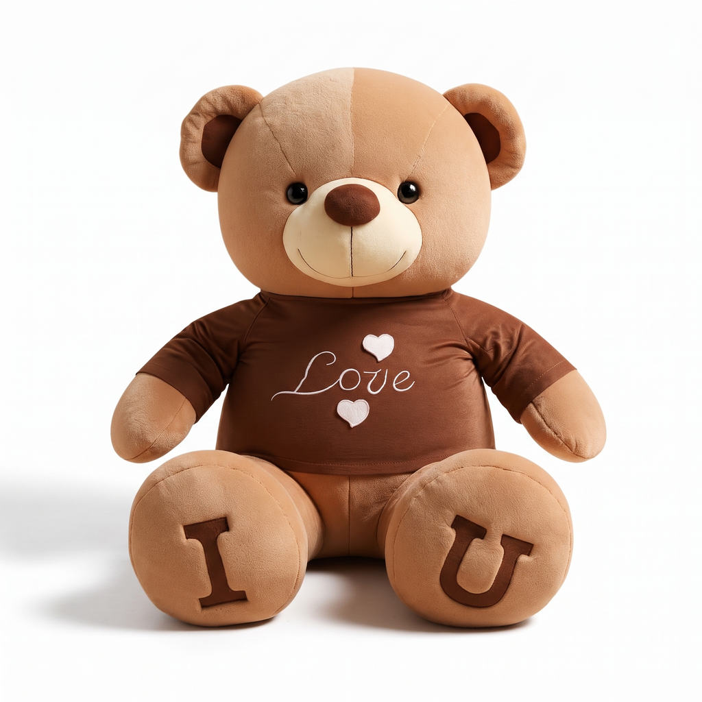 XXL Teddybär T-Shirt Love - Frontalansicht auf weißem Hintergrund