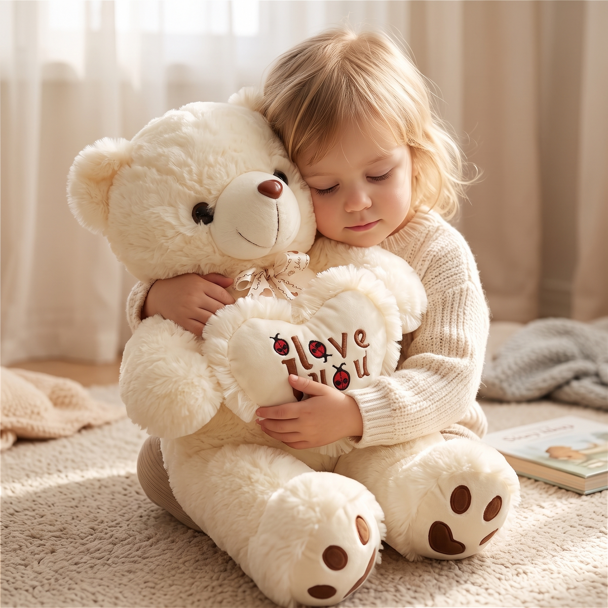 Weißer flauschiger Teddybär Kuscheltier I Love You - Gemütliche Nutzung im Innenbereich