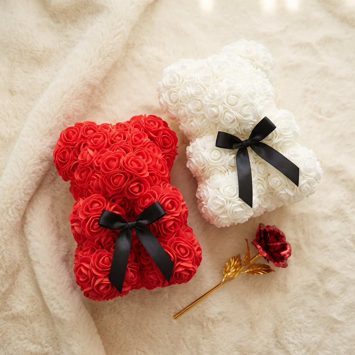 Rosenbär mit Schleife Valentinstag - Detailansicht Material