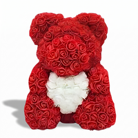 Rosenbär Rot mit weißem Herz 40cm - Frontalansicht auf weißem Hintergrund