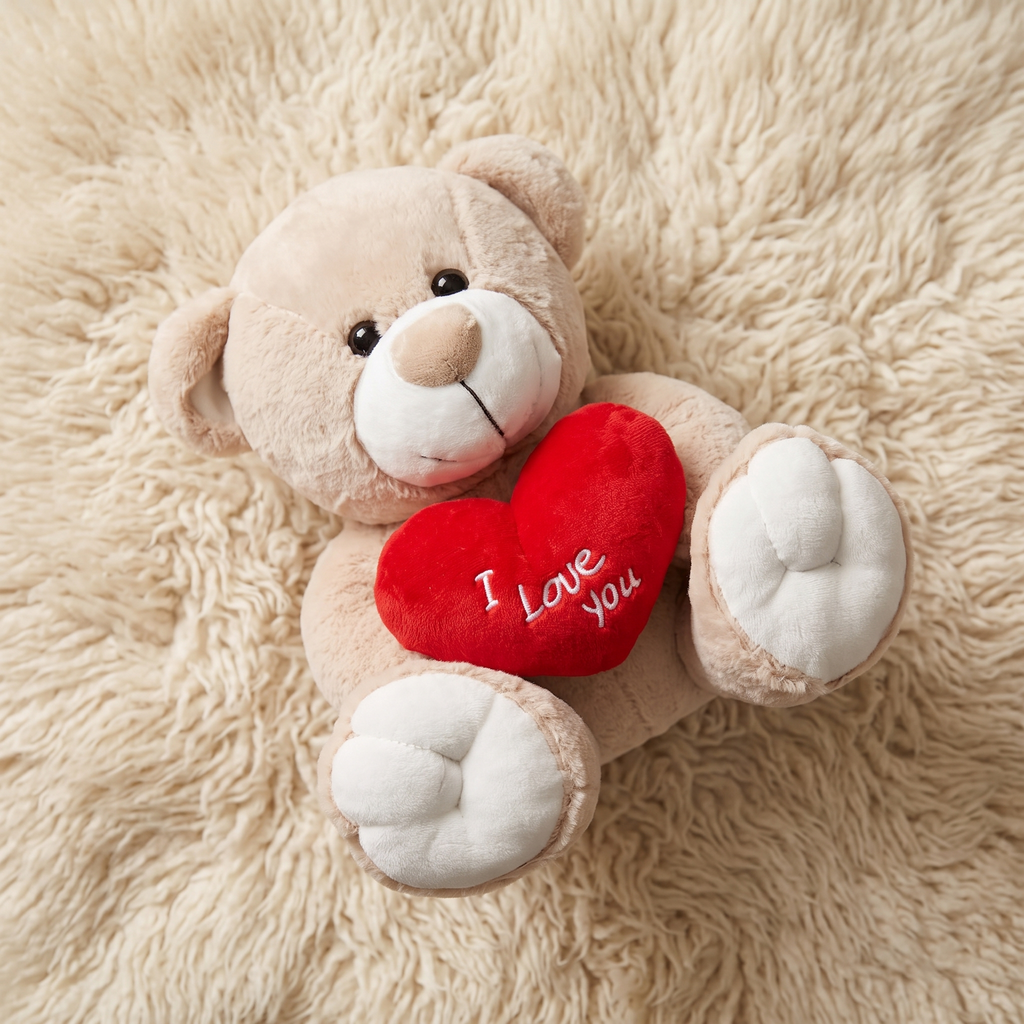 Beige Bär Kuscheltier Herz I Love You 33cm - Detailansicht Material