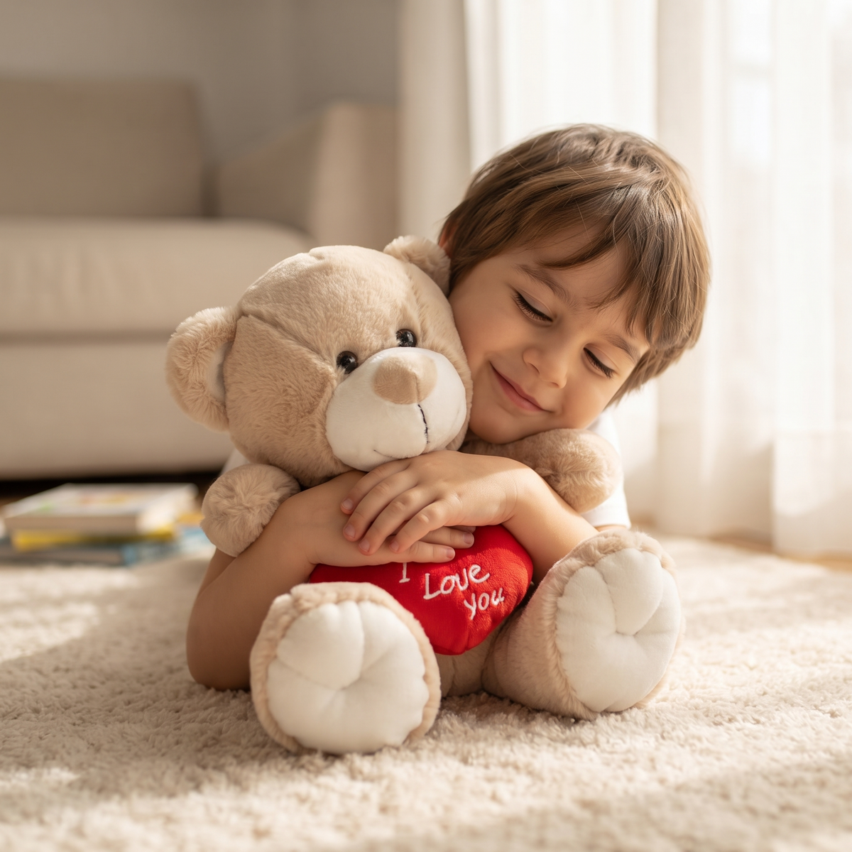 Beige Bär Kuscheltier Herz I Love You 33cm - Verwendung gemütlich zu Hause