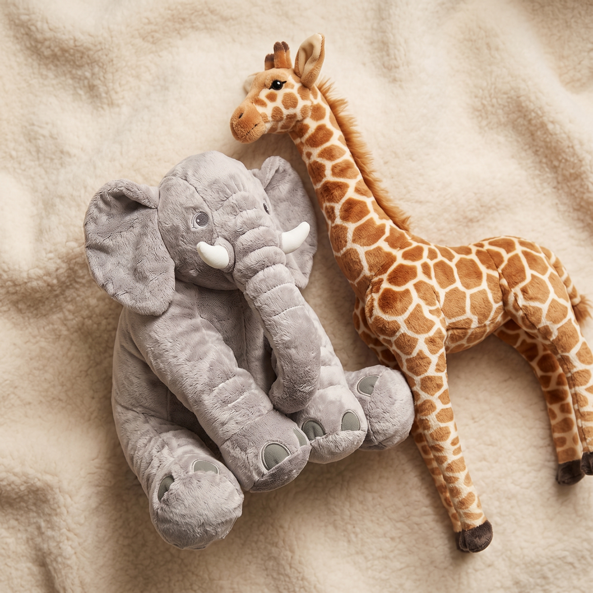 Elefant und Giraffe Kuscheltier-Set Savanne - Detail Material