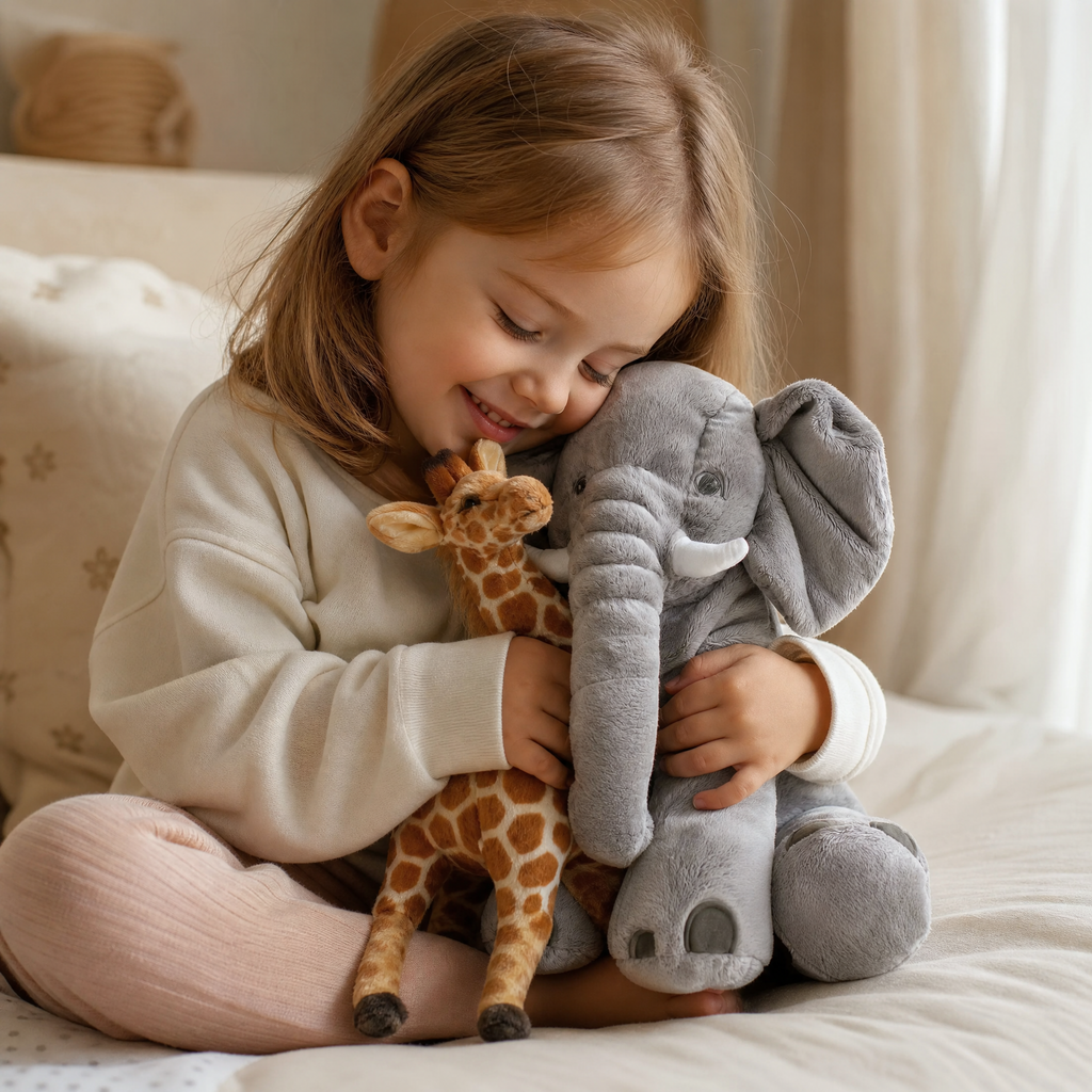 Elefant und Giraffe Kuscheltier-Set Savanne - Verwendung gemütlich Innenbereich