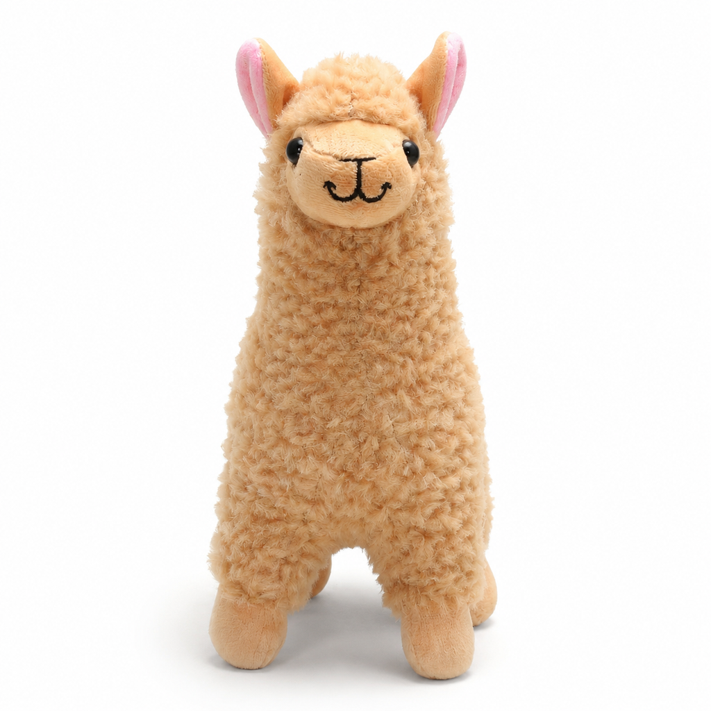 Alpaka Kuscheltier mit langem Lockenfell - Beige