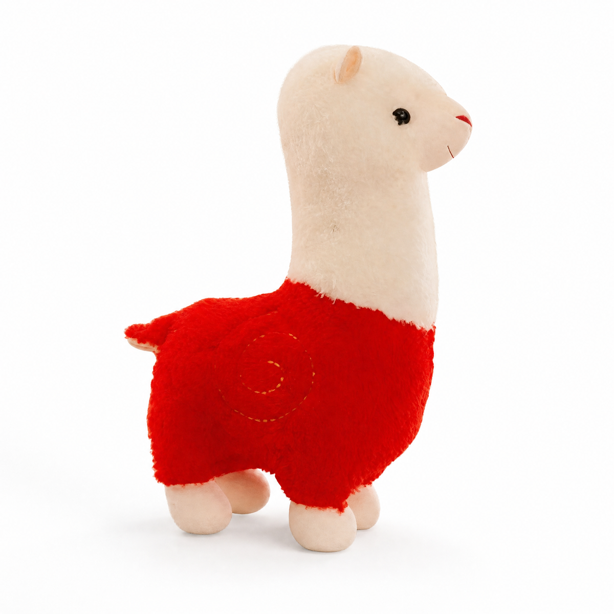 Rotes Alpaka Kuscheltier 28cm kuschelig - Weißer Hintergrund Frontalansicht
