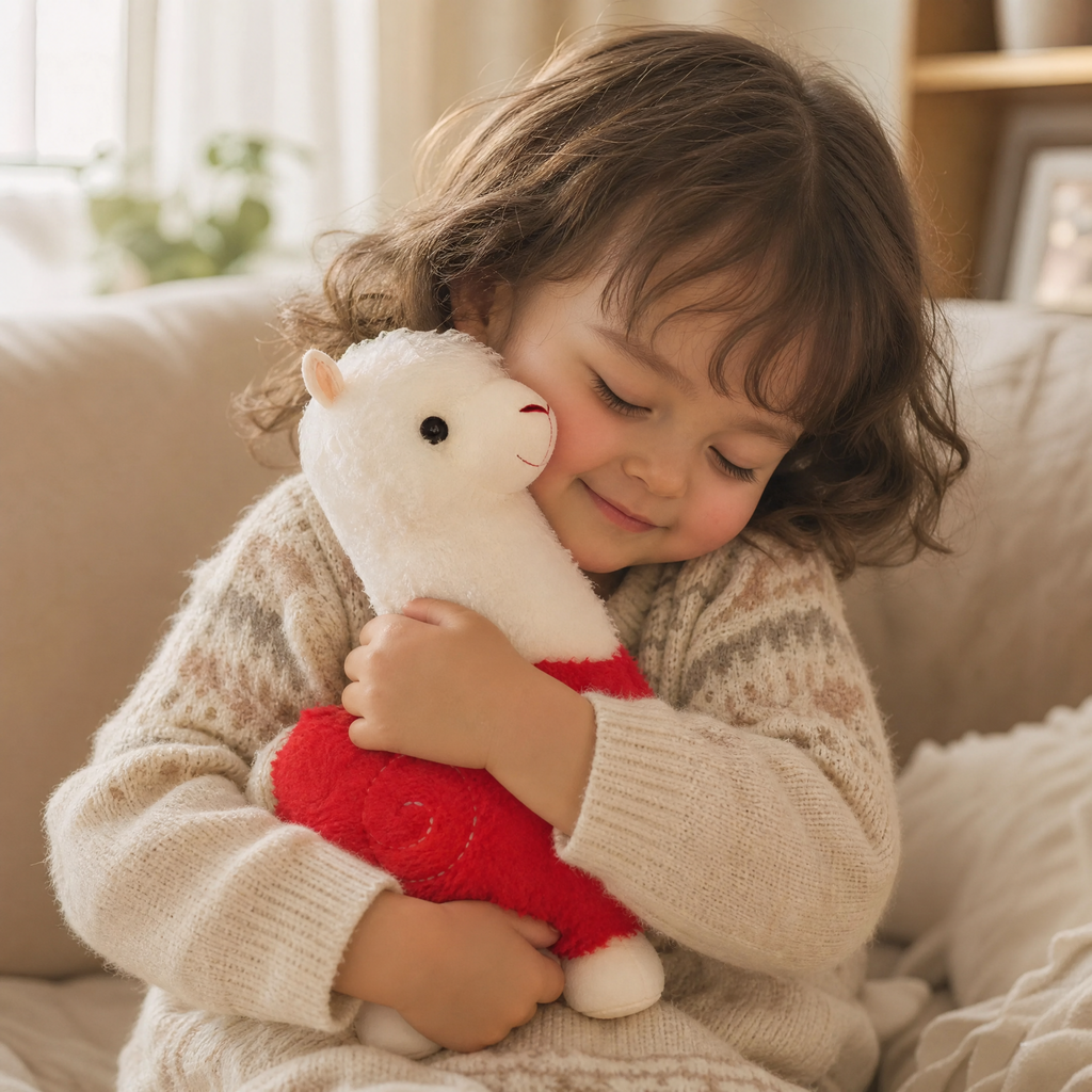 Rotes Alpaka Kuscheltier 28cm kuschelig - Gemütliche Nutzung im Innenbereich
