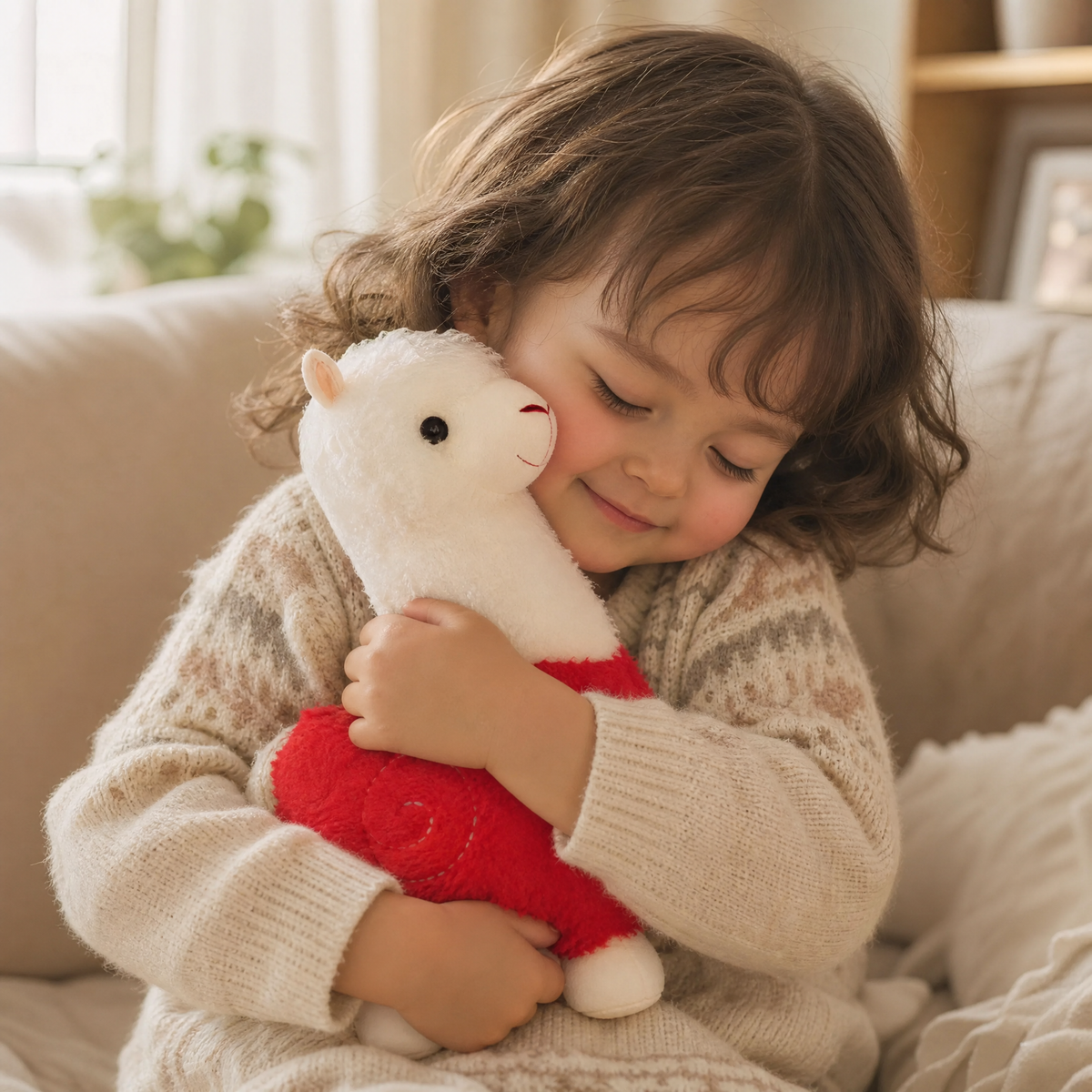 Rotes Alpaka Kuscheltier 28cm kuschelig - Gemütliche Nutzung im Innenbereich