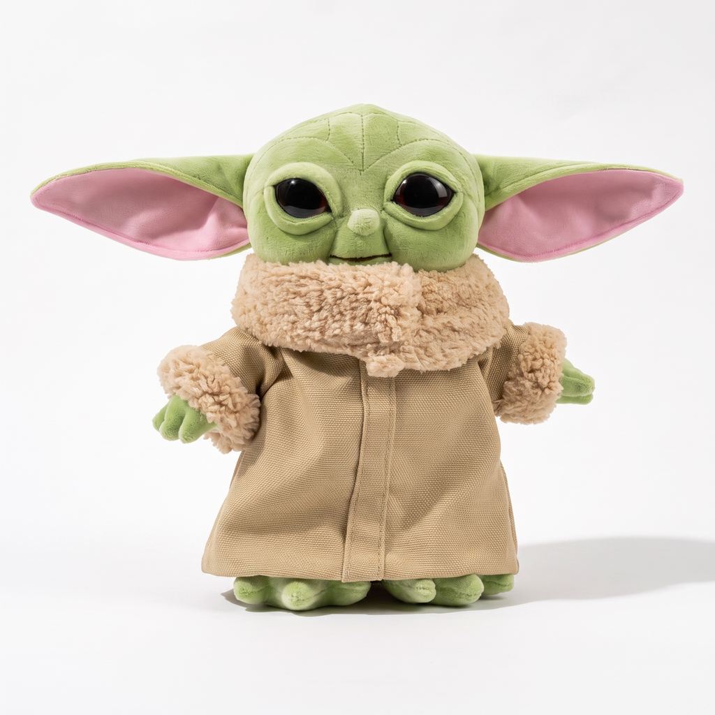Baby Yoda Kuscheltier 20cm mit beigem Kleid - Weißer Hintergrund Frontalansicht