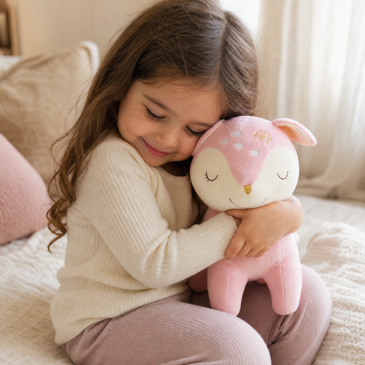 Reh Kuscheltier beruhigend 28cm rosa oder braun - Verwendung gemütlich drinnen