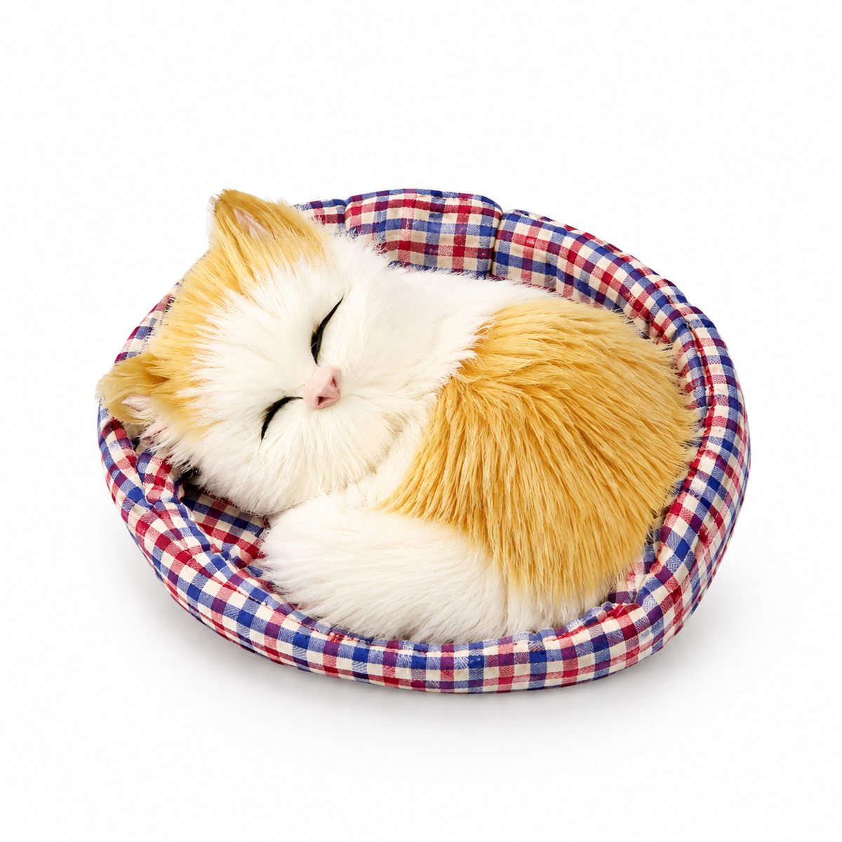 Schlafende Katze Kuscheltier mit Deko-Körbchen - Modell 1