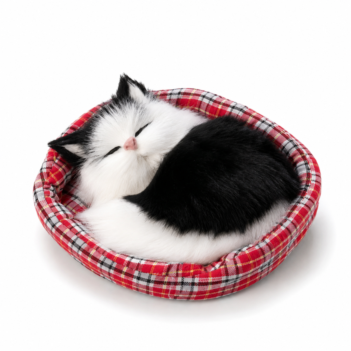 Schlafende Katze Kuscheltier mit Deko-Körbchen - Modell 6