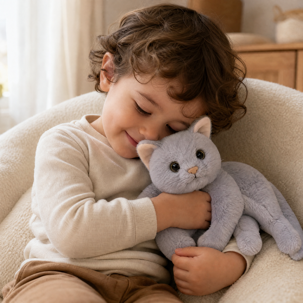 Graue Katze Kuscheltier realistisch 30 cm - Verwendung gemütlich zu Hause
