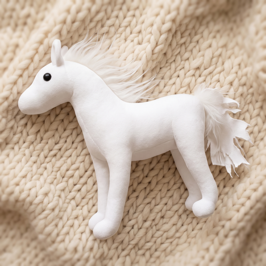 Weißes Pferd Kuscheltier mit Mähne - Detailansicht Material