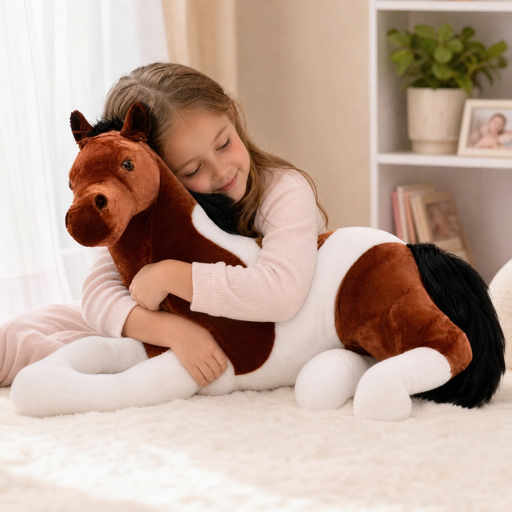 Weiß-braunes Pferd XXL Kuscheltier 70cm - Gemütlicher Einsatz im Innenbereich