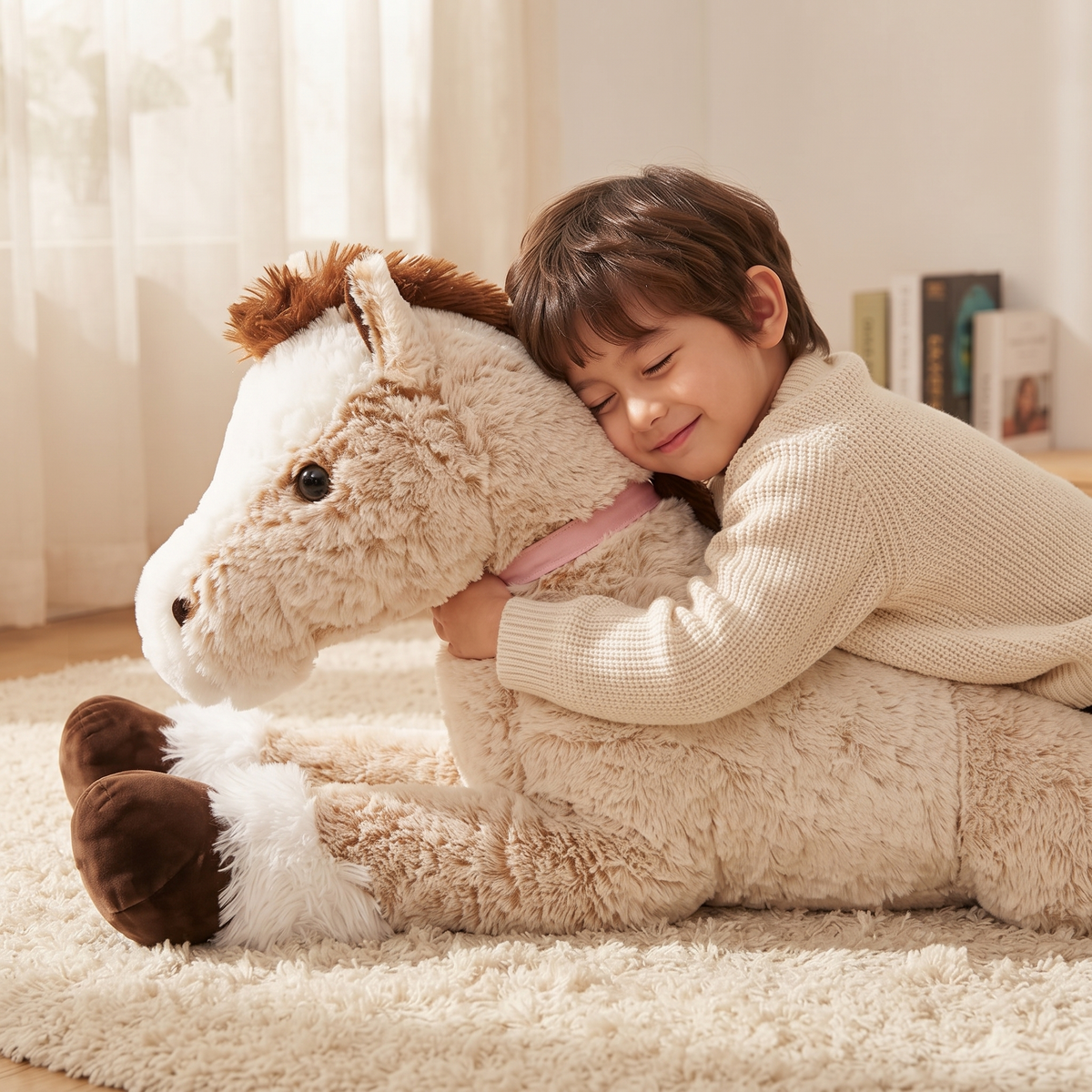 Braun-weißes Pferd XXL Kuscheltier 90-120cm - Gemütlicher Einsatz im Innenbereich