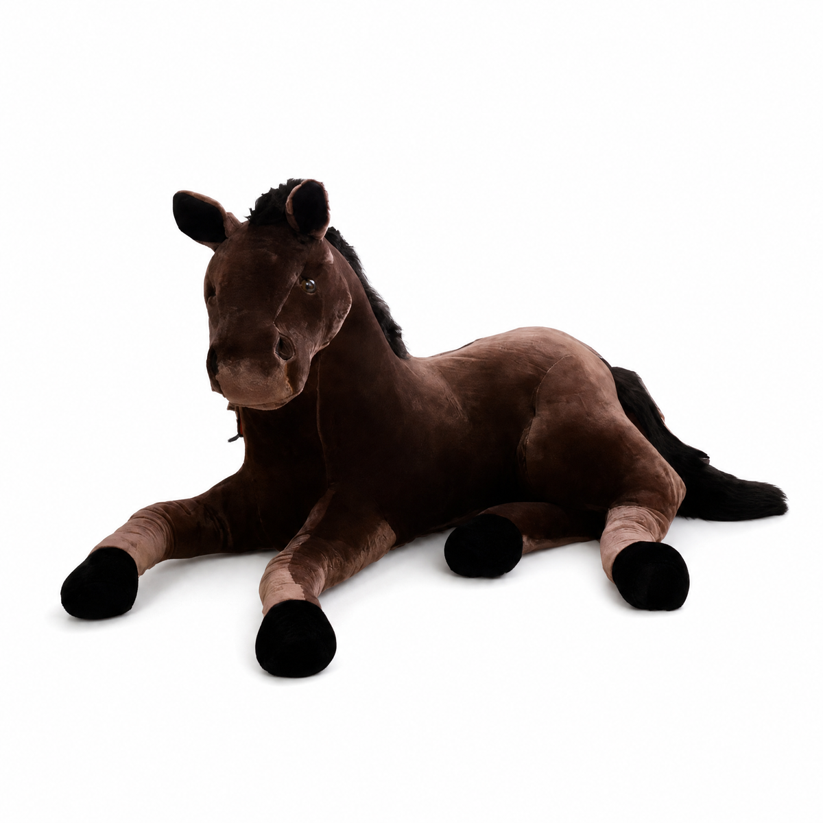 Braunes Pferd Kuscheltier 65 cm - Frontalansicht auf weißem Hintergrund