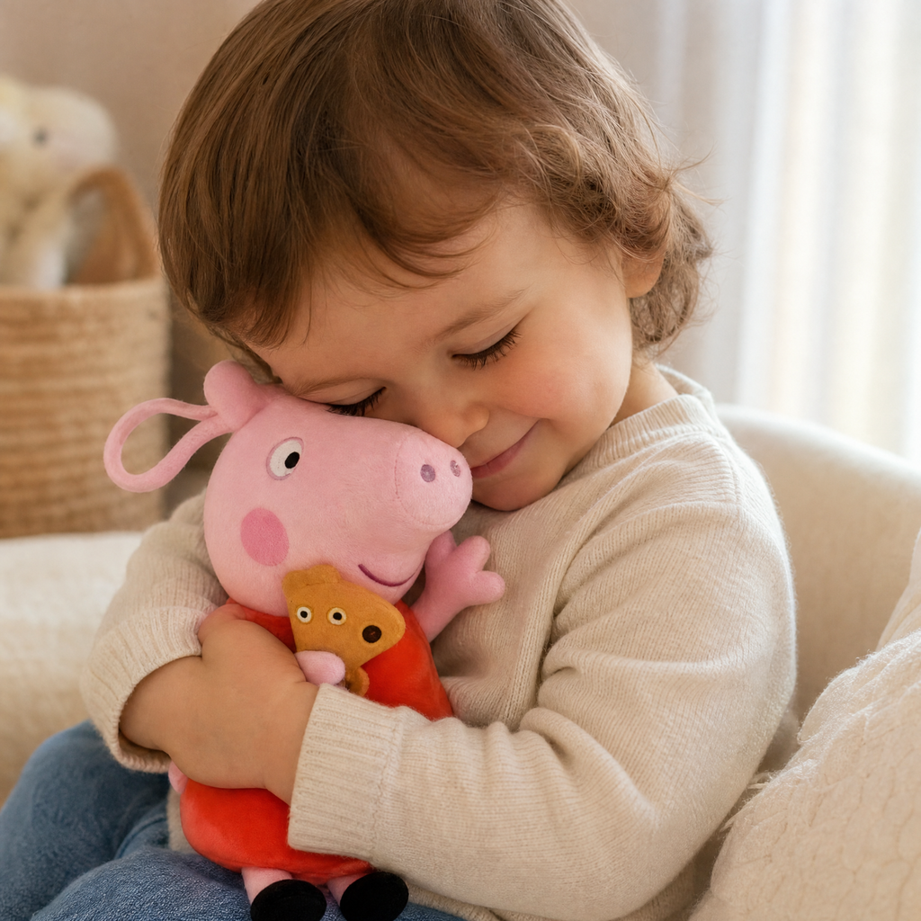 Rosa sitzendes Schwein Kuscheltier mit Teddybär - Verwendung gemütlich drinnen