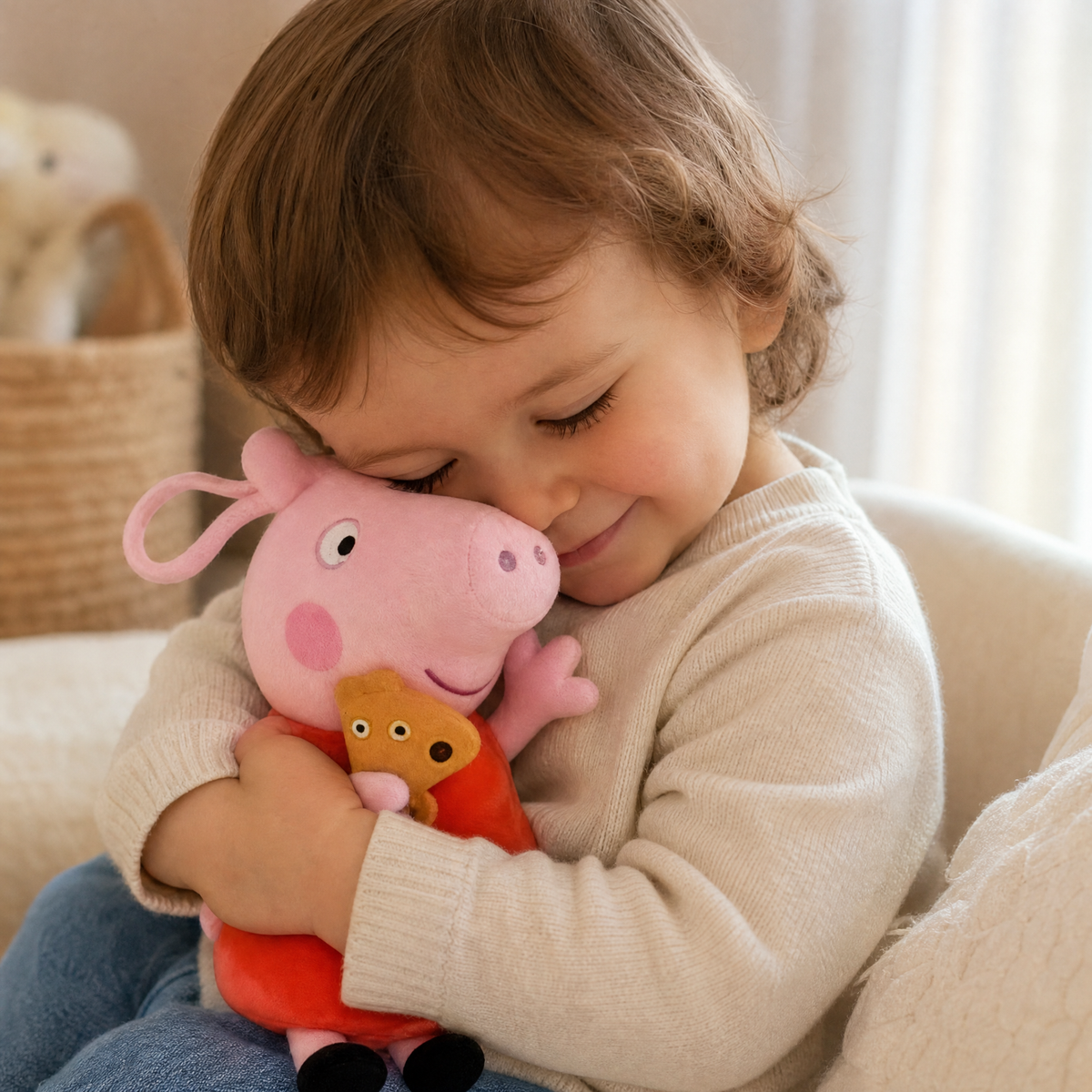 Rosa sitzendes Schwein Kuscheltier mit Teddybär - Verwendung gemütlich drinnen