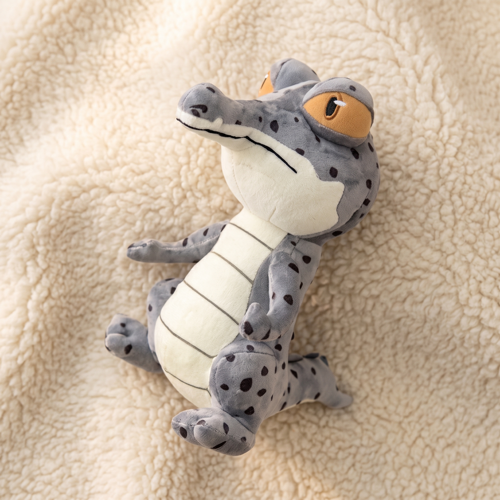 Krokodil Kuscheltier mit großen ausdrucksstarken Augen - Detail Material