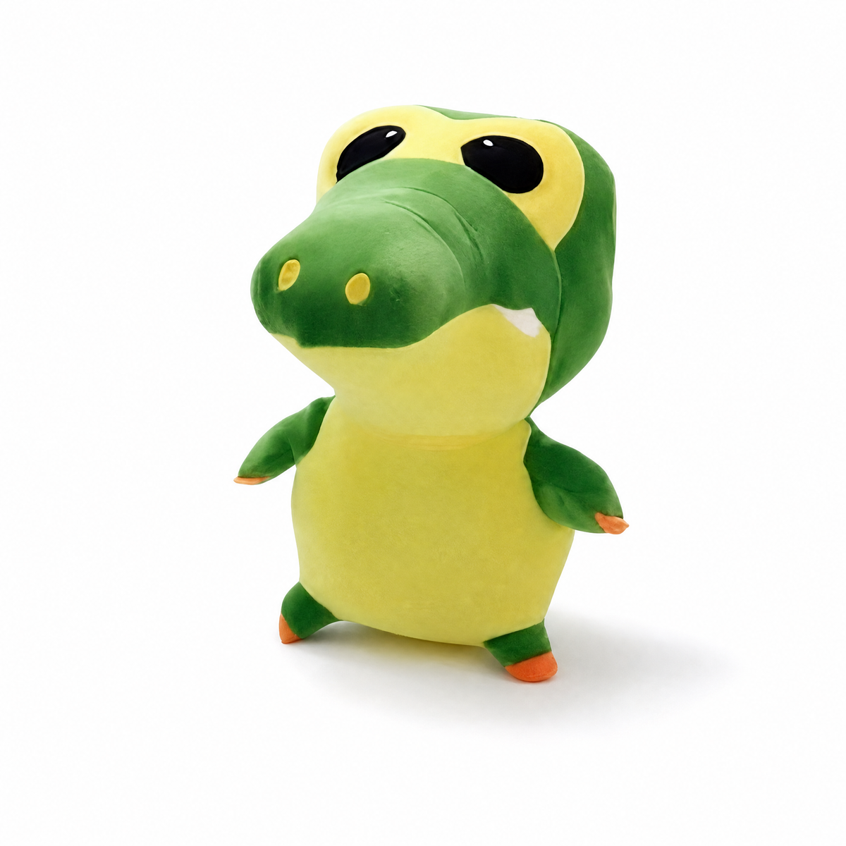Krokodil Kuscheltier Kawaii Grün und Gelb - Weißer Hintergrund frontal