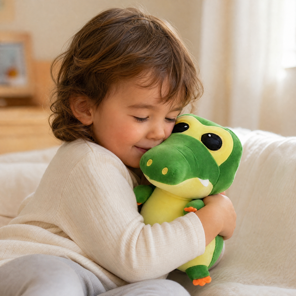 Krokodil Kuscheltier Kawaii Grün und Gelb - Verwendung gemütlich Innenbereich
