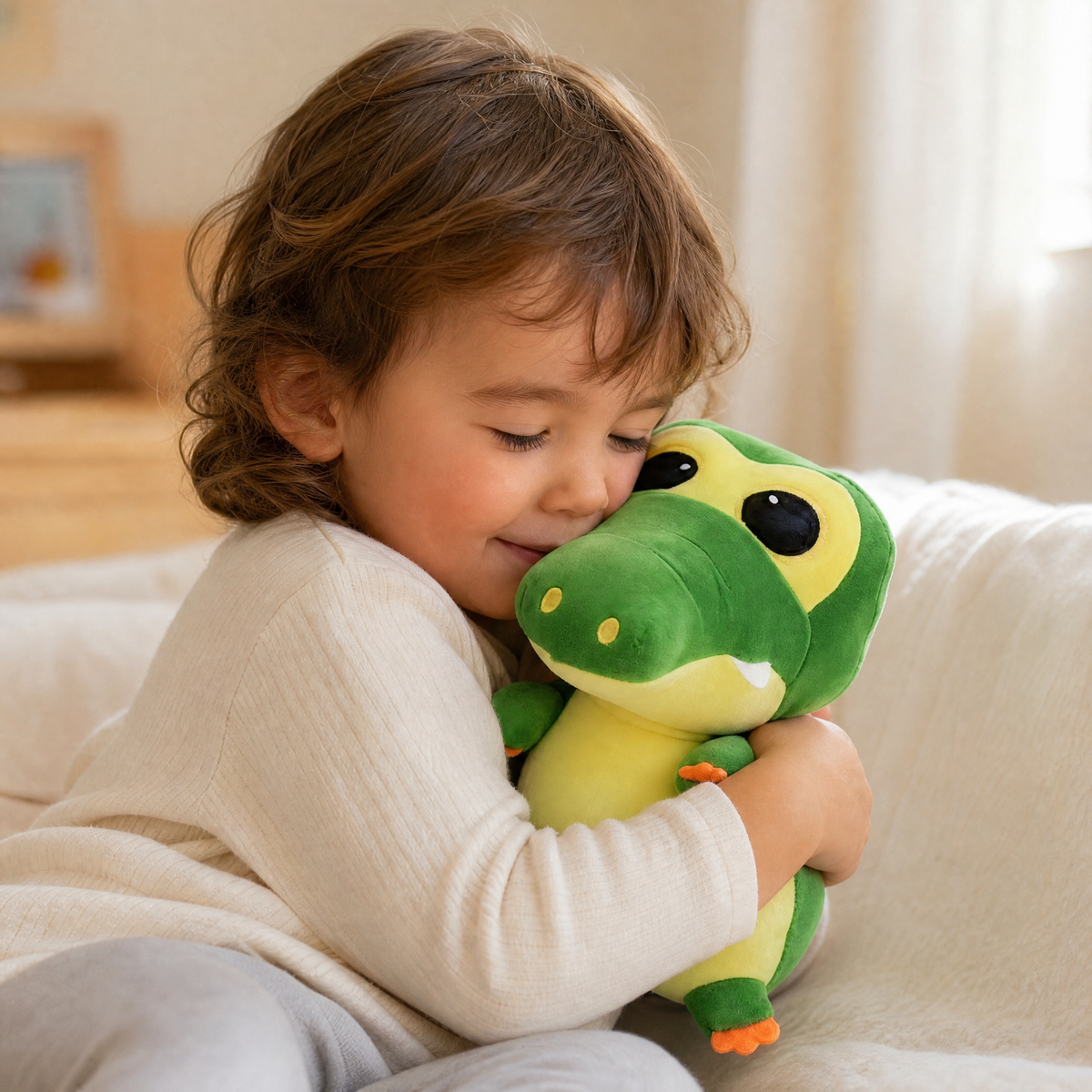 Krokodil Kuscheltier Kawaii Grün und Gelb - Verwendung gemütlich Innenbereich