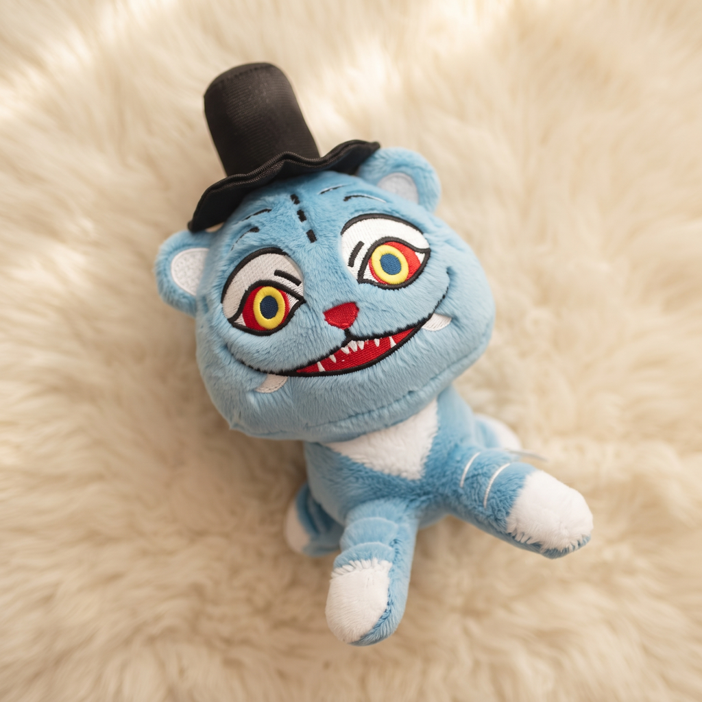 Blaues Tiger Deko-Kuscheltier mit Zylinder - Detailansicht Material