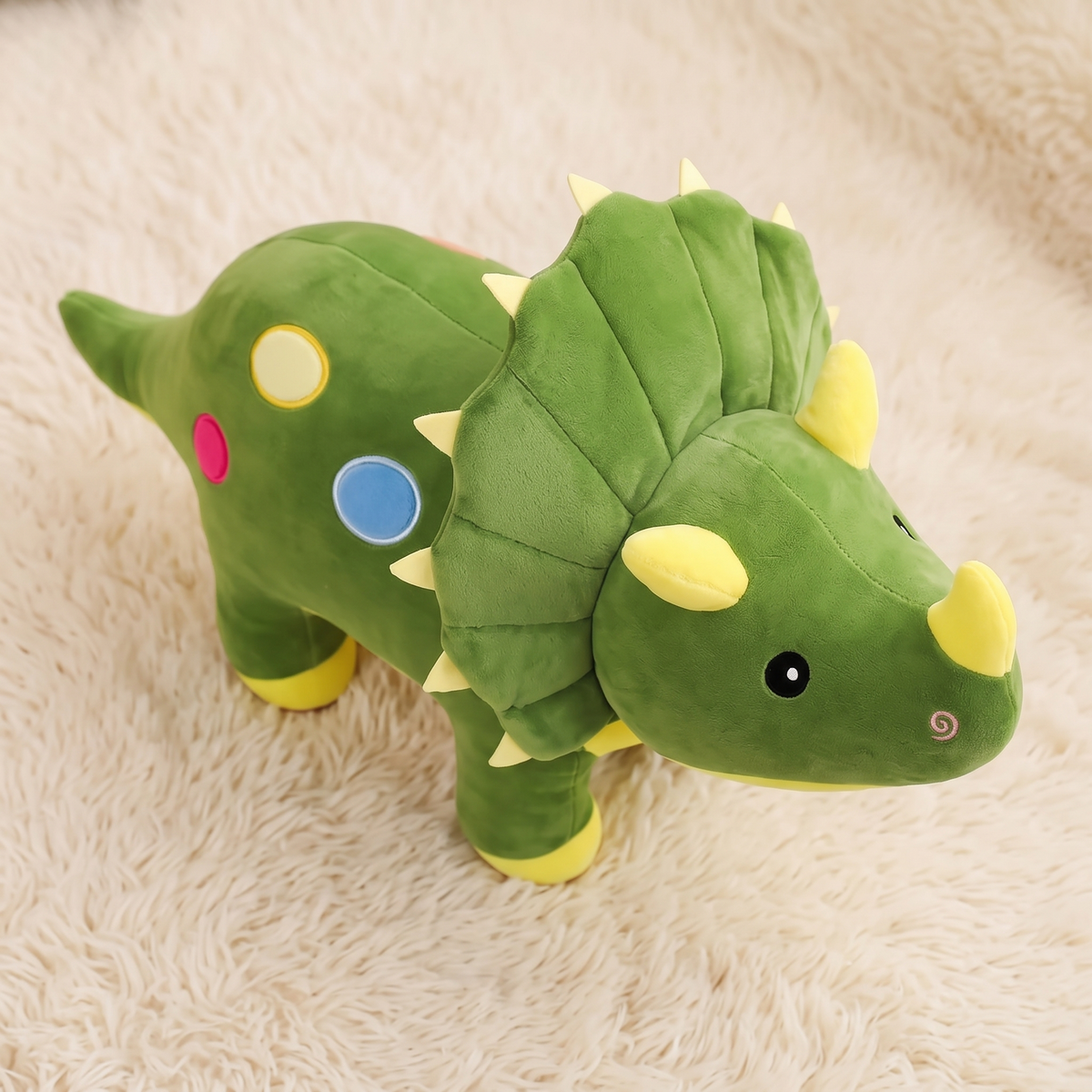 Grünes Triceratops Kuscheltier ganz weich - Material-Detail