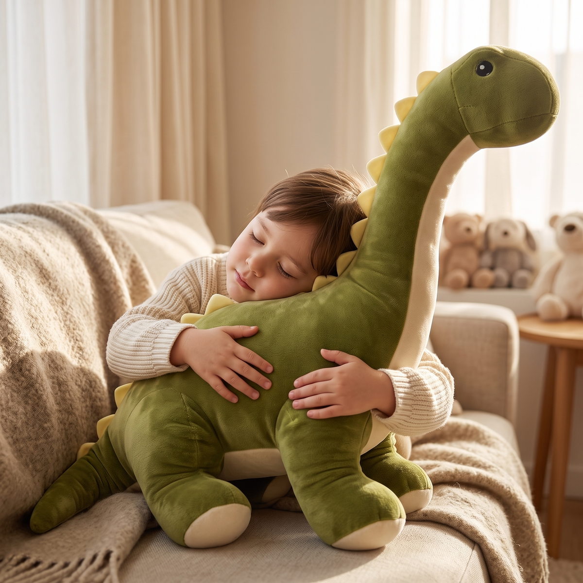 Grünes Diplodocus Kuscheltier mit langem Hals - Gemütliche Nutzung im Innenbereich