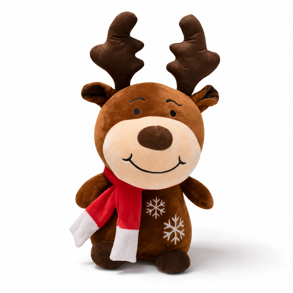 Weihnachts-Hirsch Kuscheltier mit Schal - Weißer Hintergrund frontal