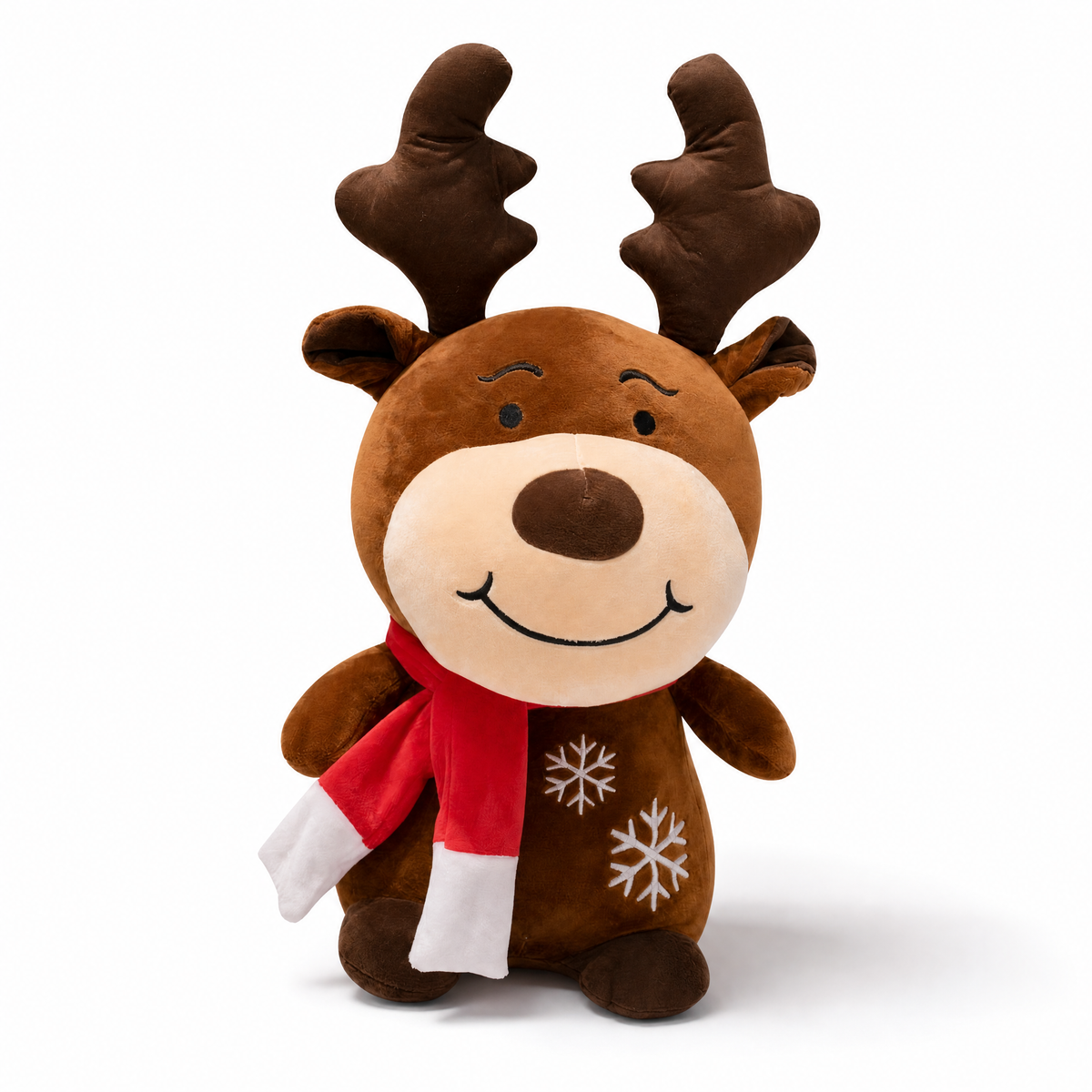 Weihnachts-Hirsch Kuscheltier mit Schal - Weißer Hintergrund frontal