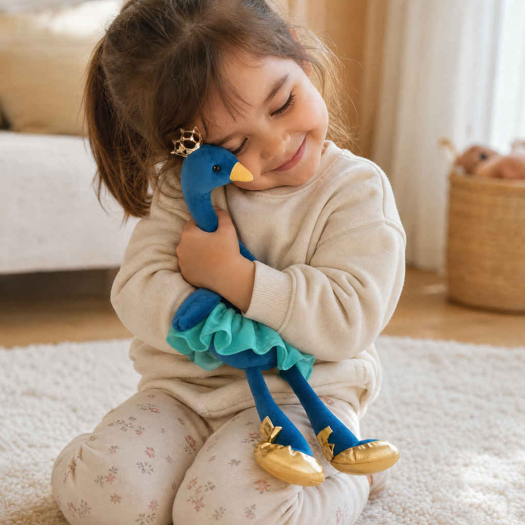 Blauer Flamingo Kuscheltier mit goldener Krone - Gemütliche Nutzung drinnen