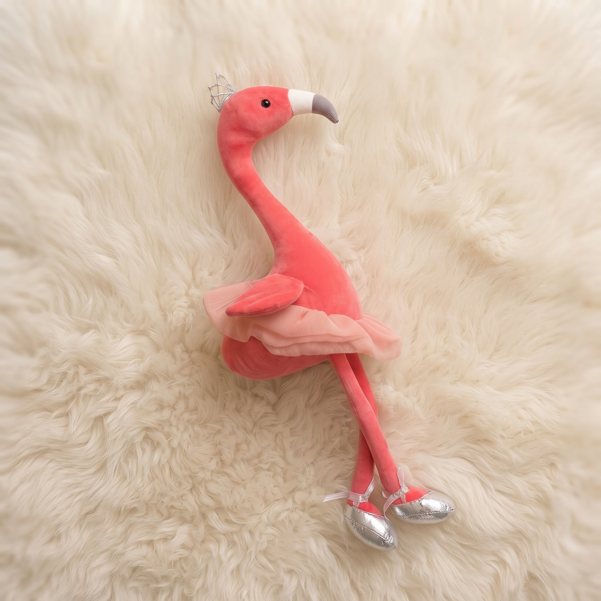 Flamingo Kuscheltier mit Krone 35cm ganz weich - Materialdetail