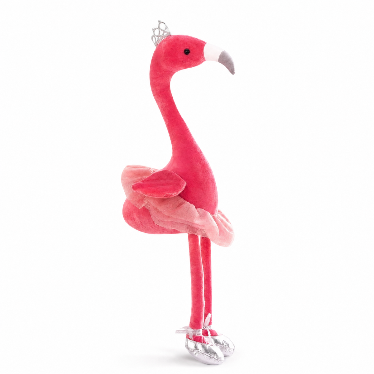 Flamingo Kuscheltier mit Krone 35cm ganz weich - Weißer Hintergrund frontal