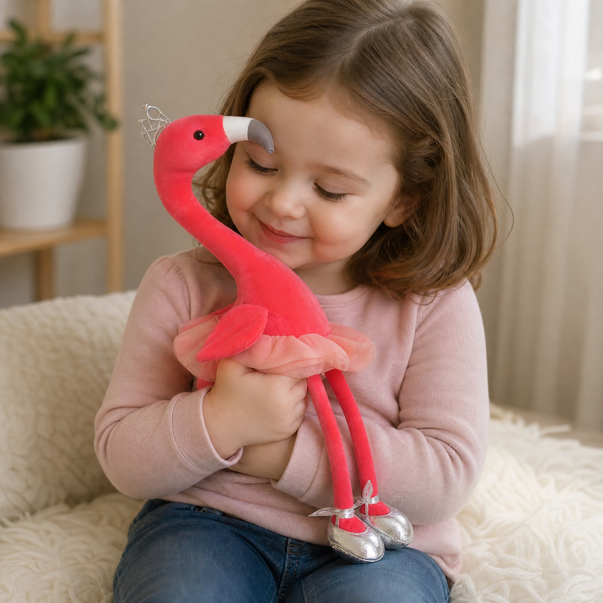 Flamingo Kuscheltier mit Krone 35cm ganz weich - Gemütliche Nutzung drinnen