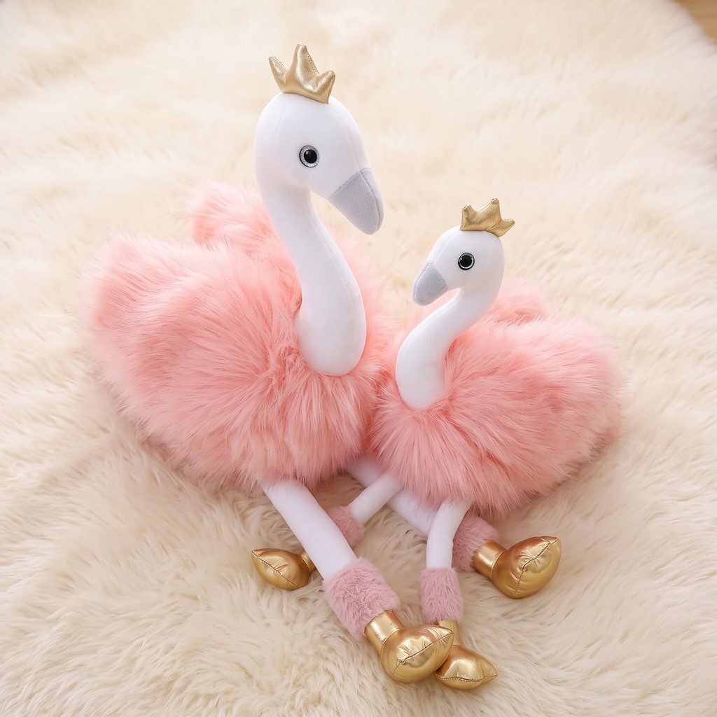 Rosa Flamingo Kuscheltier mit goldener Krone - Materialdetail