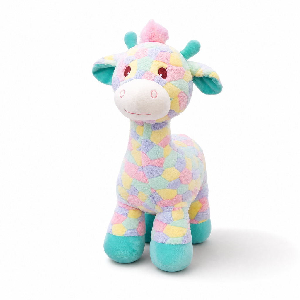 Giraffe Kuscheltier bunt Regenbogen 30 cm - Weißer Hintergrund frontal