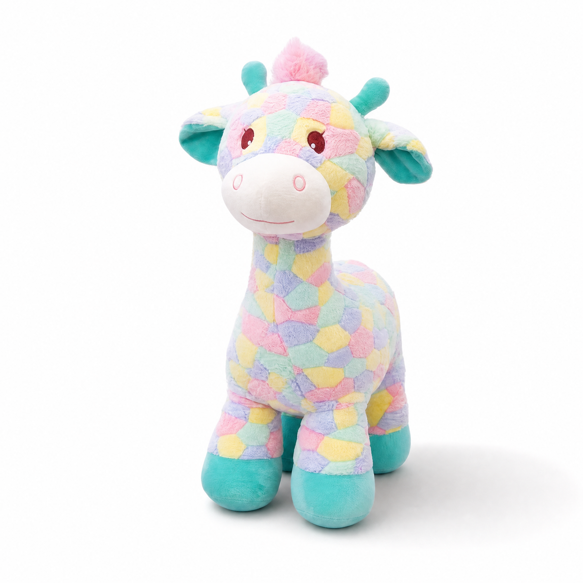 Giraffe Kuscheltier bunt Regenbogen 30 cm - Weißer Hintergrund frontal
