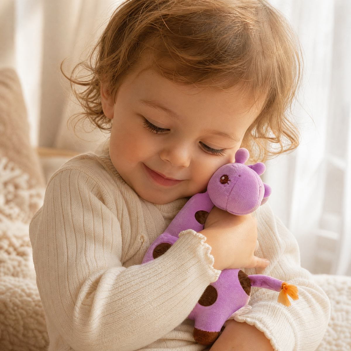 Giraffe Kuscheltier Violett weich mit schwarzen Flecken - Verwendung gemütlich Innenbereich