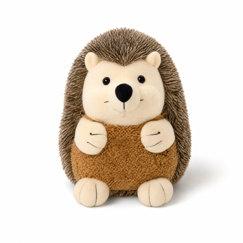 Igel Kuscheltier mit brauner Weste 18cm - Frontalansicht auf weißem Hintergrund