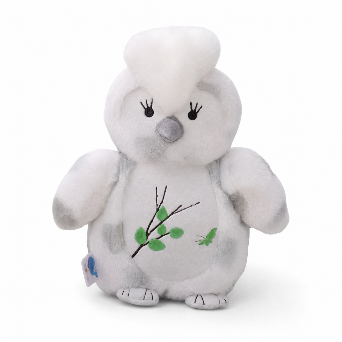 Weißes Kawaii Eulen Kuscheltier 30cm - weißer Hintergrund Frontal