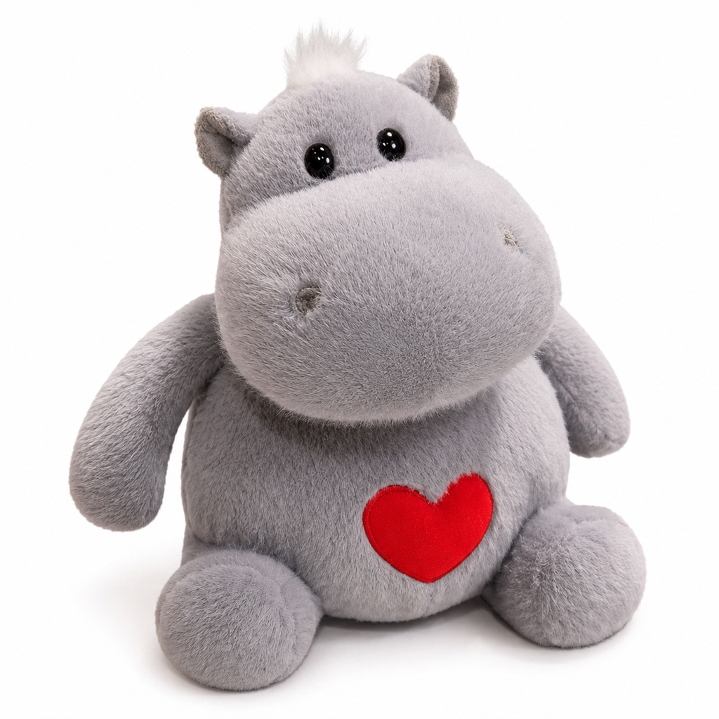 Nilpferd Kuscheltier mit Herz, Beige oder Grau - 25 cm / Grau · 35 cm / Grau
