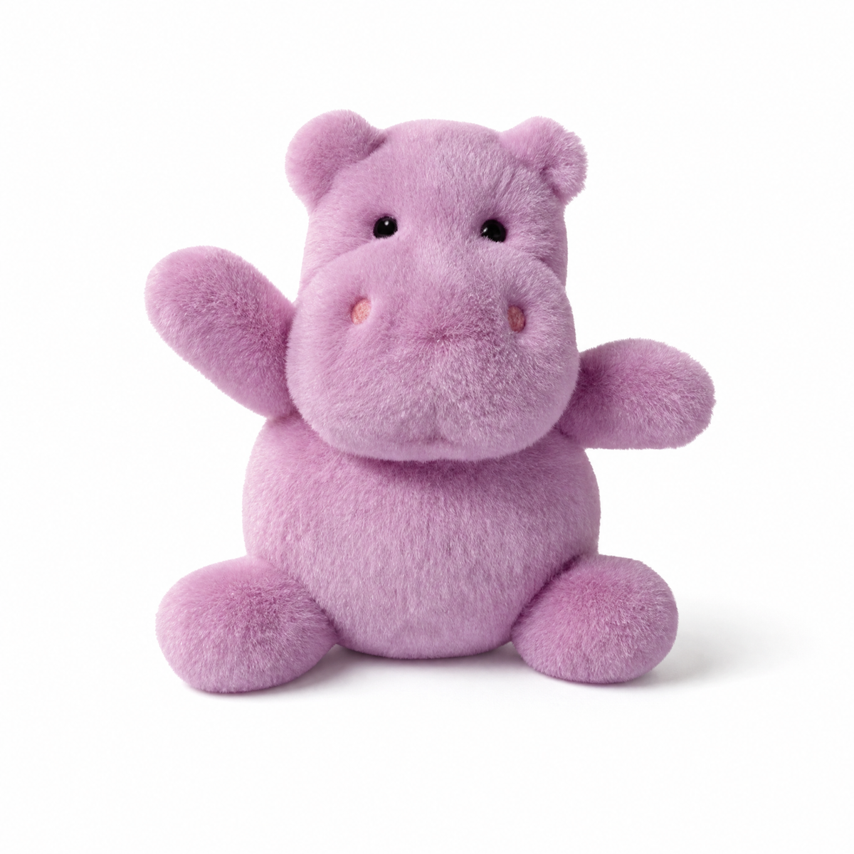 Violettes Nilpferd Kuscheltier - Frontalansicht auf weißem Hintergrund