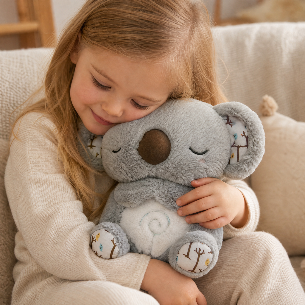 Beruhigendes Koala Kuscheltier das Atmet mit Musik - Anwendung gemütlich Innenbereich