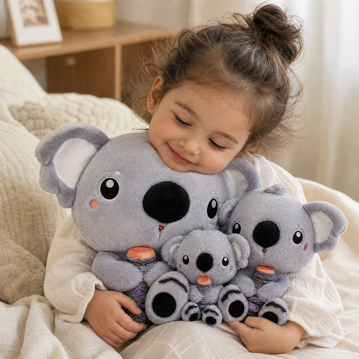 Graues Koala Kuscheltier mit Bambus - Anwendung gemütlich Innenbereich
